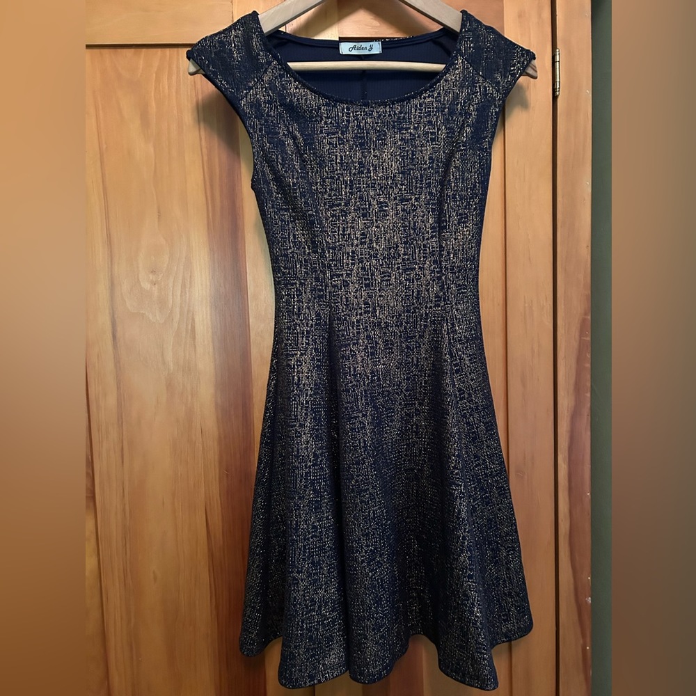 Aiden Y navy and gold dress